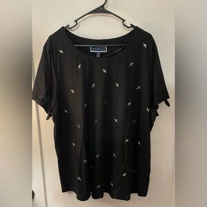 KAREN SCOTT | Black + Silver | Embellished Tie-Sleeved Tee (NWT!) 💘✨